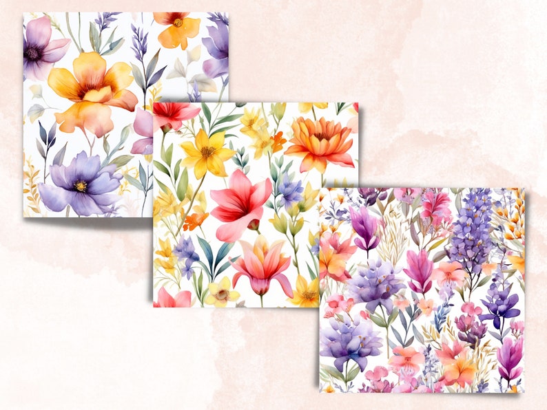 Watercolor Spring Floral Digital Paper, Flowers Seamless Pattern ...