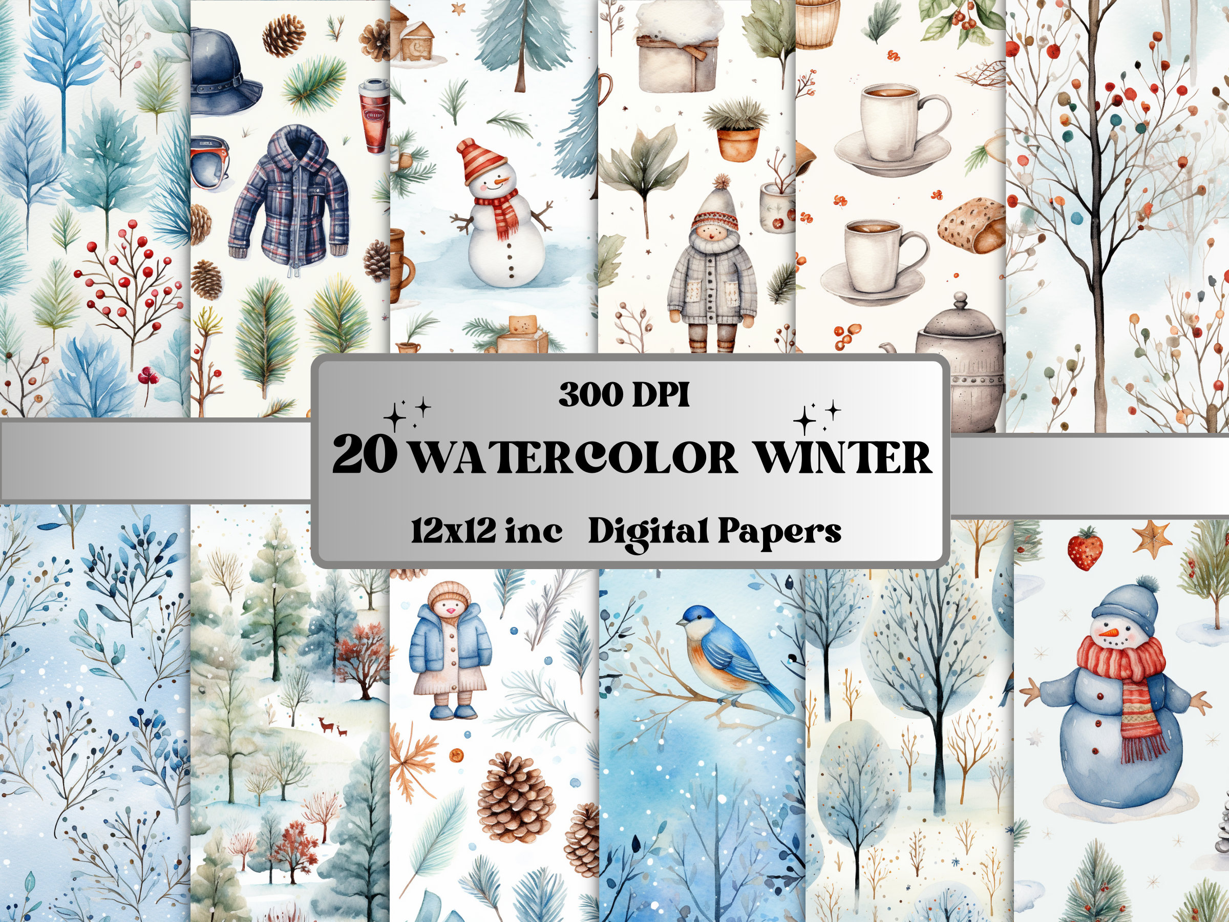 Monochromatic Winter Scrapbook Background Digital Papers
