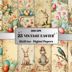 Printable Vintage Easter Digital Paper, Retro Ephemera Collage, Easter Eggs Bunny Pages, Easter Junk Journal Kit, Scrapbooking, Card Making