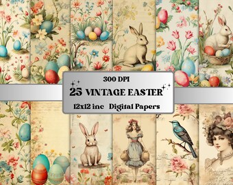 Printable Vintage Easter Digital Paper, Retro Spring Ephemera Collage ...