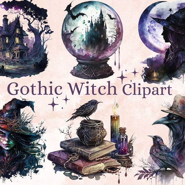 42 PNG Watercolor Gothic Witch Clipart, Gothic Witchcraft Clip art, witch clip art png, magic clip art, mystical clipart png, witchcraft png