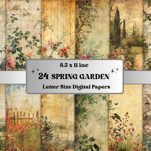 Papel digital imprimible Spring Garden, Collage floral de jardín secreto, páginas de bosque de primavera, diario basura de flores silvestres, scrapbooking, fabricación de tarjetas