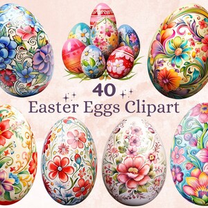 40 PNG Aquarela Ovos De Páscoa Clipart, Ilustrações Florais De Ovos Pintados De Páscoa Clip art, Sublimação De Ninho De Páscoa, Jardim Secreto De Primavera Png
