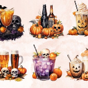 50 PNG Watercolour Halloween Drink Clipart, Pumpkin Spice Latte Illustrations Clip art, Halloween Coffee png, Trick or Treat Sublimation