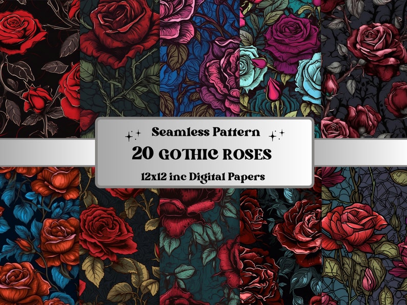 Paper Texture Type Roses Seamless Gothic Roses Digital Paper, Gothic Roses Seamless Pattern ...