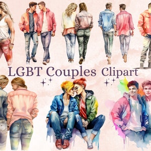20 PNG Aquarell LGBTQ + Paare Clipart Bundle, LGBT Pride Monat Dateien Png Bundle, Liebe Paar Clipart, Regenbogen ClipArt, Gay Festival Set