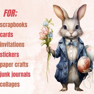 40 PNG Watercolor Easter Bunny Clipart, Floral Easter Rabbit Illustrations Clip art, Garden Farmer Bunny Sublimation, Rabbit Tea Party Png