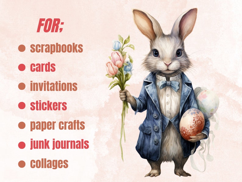 40 PNG Watercolor Easter Bunny Clipart, Floral Easter Rabbit Illustrations Clip art, Garden Farmer Bunny Sublimation, Rabbit Tea Party Png