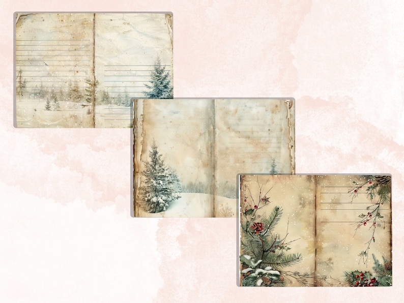 Christmas Blank and Lined Junk Journal Paper, Double Pages Ephemera Kit ...