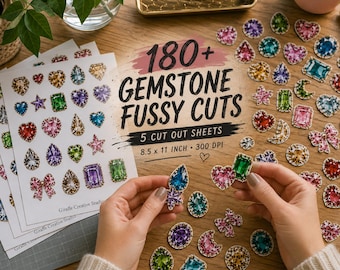 180+ Gemstone Fussy Cuts Printable, Jewel Crystal Ephemera, Colorful Gem Cut Outs for Junk Journal, Scrapbook, Collage & Paper Crafts
