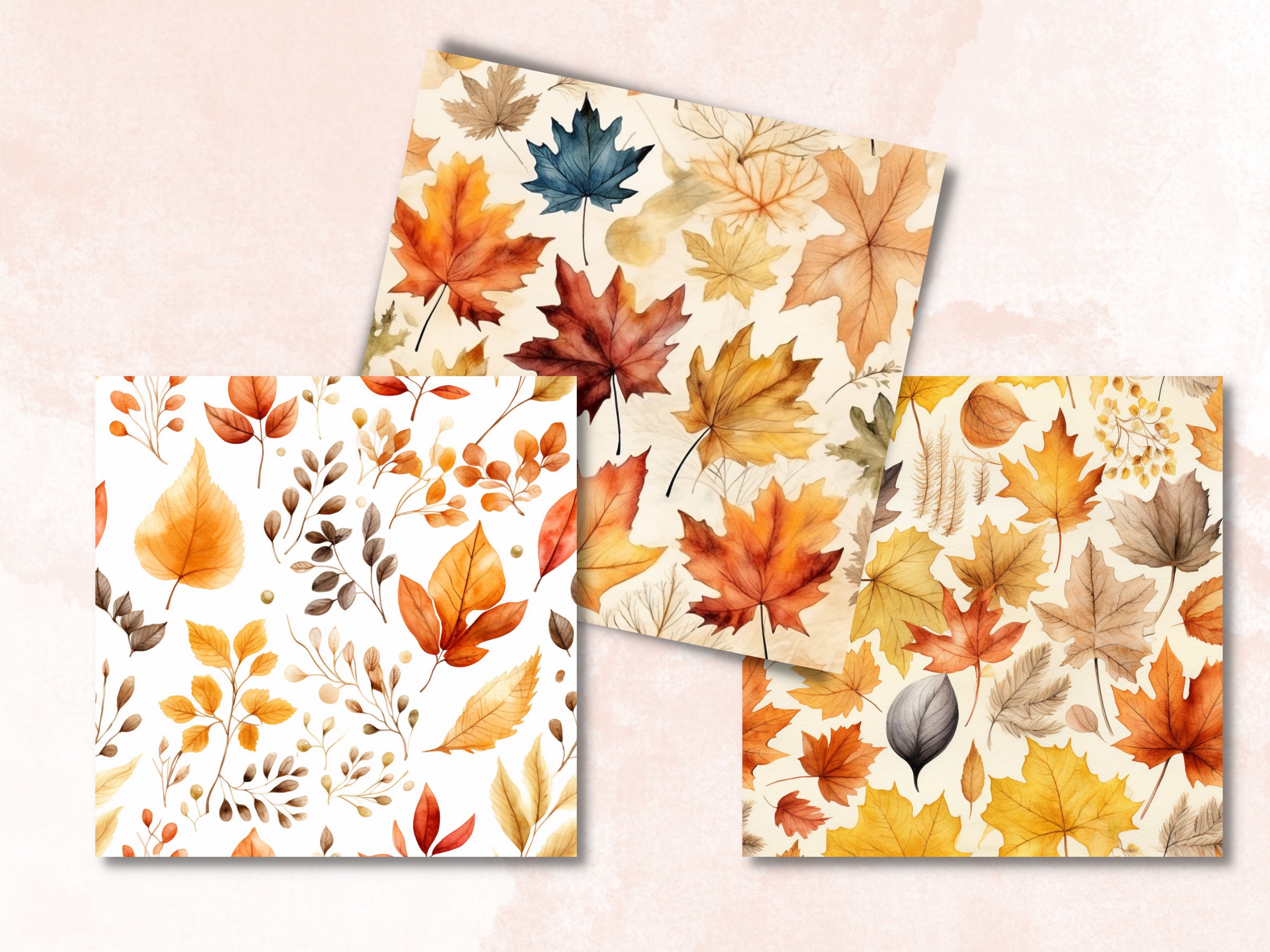Seamless Watercolor Fall Digital Paper Pack, Cute Autumn Seamless ...