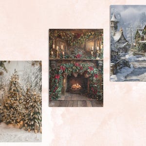 Printable Christmas Digital Paper, Christmas Holiday Background, Winter Landscape Backdrop, Download Junk Journal, Scrapbooking, Card Making