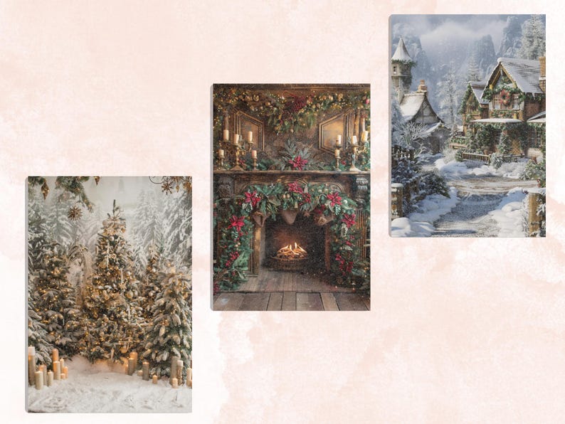 Printable Christmas Digital Paper, Christmas Holiday Background, Winter Landscape Backdrop, Download Junk Journal, Scrapbooking, Card Making