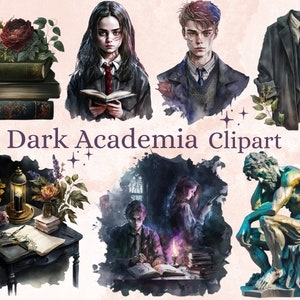 43 PNG Watercolor Fantasy Dark Academia Clipart, Dark Gothic Academy png clip art bundle, Gothic School Bundle PNG, Dark Fantasy Clip Art