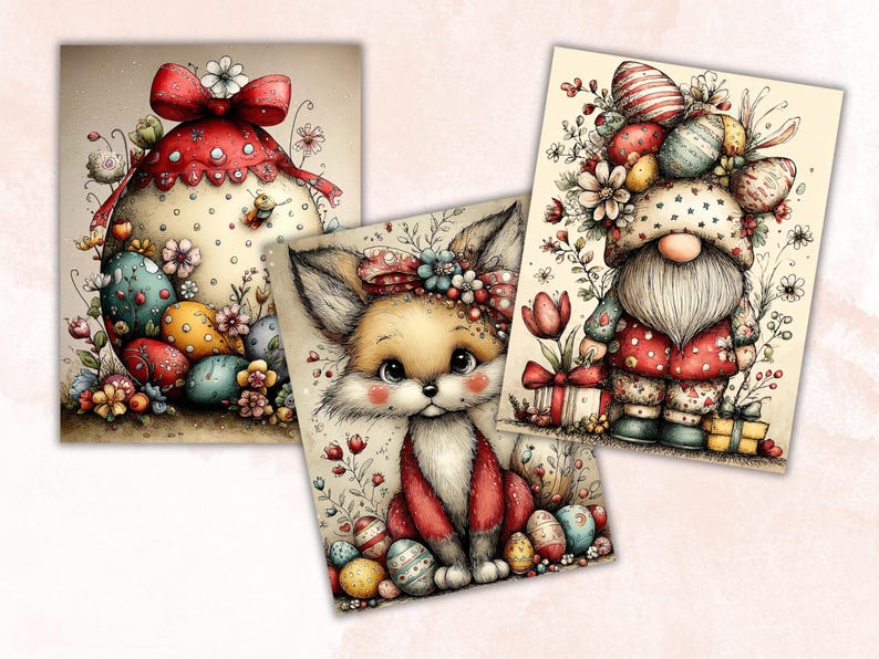 Cute Whimsy Easter Paper Pack Printable Quirky Spring Whimsical Collage ...