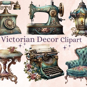 33 PNG Aquarel Victoriaanse Decor Clipart, Vintage Decor png bundel, Victoriaanse tijdperk Decor clip art png, vintage antieke objecten en overlays