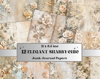Elegant Shabby Chic Junk Journal Paper, Floral Double Pages Ephemera Kit, Rustic Collage Scrapbook Paper, Printable Horizontal Digital Pages