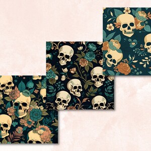 Vintage Floral Skull Digital Paper, Skull flowers digital paper pack, skeletons and vintage flowers for journal and scrapbooking pages pack