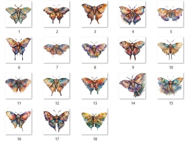 18 PNG Watercolour Magical Moths Clipart, Moths Fantasy style, Mystical Butterflies clipart, Fantasy Butterfly png bundle, Mystical Pagan png