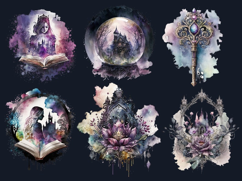 26 PNG Watercolor Gothic Princess Clipart, Princess Clip Art Watercolour Bundle, Gothic Clip art png, Dark Fairytale Fantasy PNG Bundle