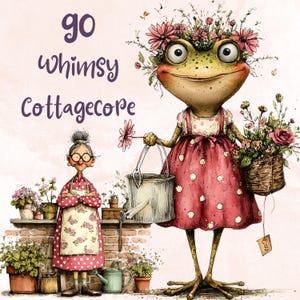 Cottagecore Clipart Bundle, Whimsical Quirky Cottage Life PNG Illustrations (Digital Download, Commercial Use)