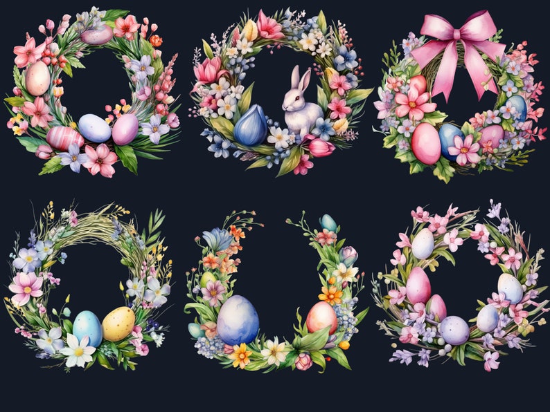 40 PNG Watercolor Easter Wreath Clipart, Floral Easter Frames ...