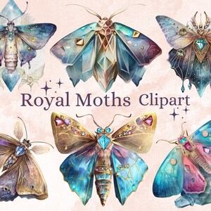 18 PNG Aquarell Royal Moths Clipart, Jeweled Moth Clip Art, Crystals Moths png, Royal Schmetterlinge png Bundle, Magical Butterfly Clipart