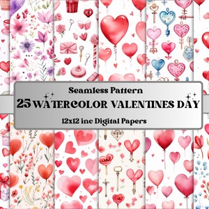 Nahtloses Aquarell Valentinstag digitales Papier, romantisches Valentinstag nahtlose Muster, Liebespaar Textur Hintergrund, Scrapbook Papiere