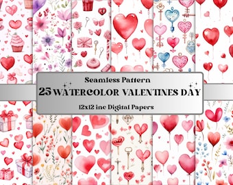 Papel digital del día de San Valentín de acuarela sin costuras, patrón romántico sin costuras de San Valentín, fondo de textura de pareja de amor, papeles de álbum de recortes