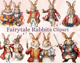 36 PNG Watercolor Fairytale Rabbit Clipart Bundle, Fairy tale Animal Clip Art, Vintage Fairy tale Bunny PNG, Fantasy Bunnies PNG Clip art