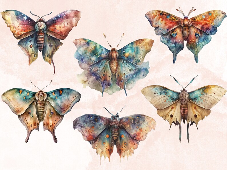 18 PNG Watercolour Magical Moths Clipart, Moths Fantasy style, Mystical Butterflies clipart, Fantasy Butterfly png bundle, Mystical Pagan png