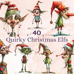 40 PNG Whimsical Christmas Elf Clipart, Quirky Xmas Elves Illustration Clip art, Jolly Quirky Peculiar People png, Whimsical Elf Sublimation
