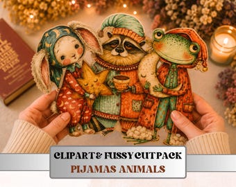 Pajama Animals Fussy Cuts, Printable Cut Outs, Funny Animal Ephemera, Junk Journal Scrapbook Pack, Quirky Paper Craft