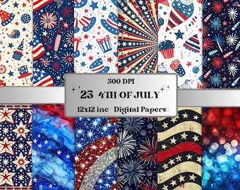 4th of July Patriotic Digital Paper, America Independence Day Pattern, USA Stars and Stripes Grunge Paper, Distressed American Flags Design