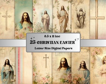 Printable Christian Easter Digital Paper, Cross Ephemera Collage, Easter Jesus Pages, Faith Junk Journal Kit, Scrapbooking, Card Making