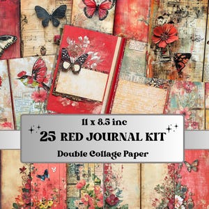 Kit diario Red Junk, effimeri pagine rosse, foglio collage stravagante, carta per album bordeaux, carta ATC per tecniche miste, sfondo rosso