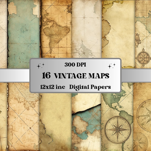 Vintage Karten digitales Papier, antike Karten digitales Papier, Vintage Karten, Weltkarte Scrapbook Papier Pack, Collage Karten, Vintage Karten Papiere