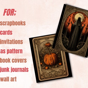 Printable Halloween Tarot Digital Paper, Vintage Halloween Tarot, Retro Halloween Pages, Download Junk Journal, Scrapbooking, Tarot Cards
