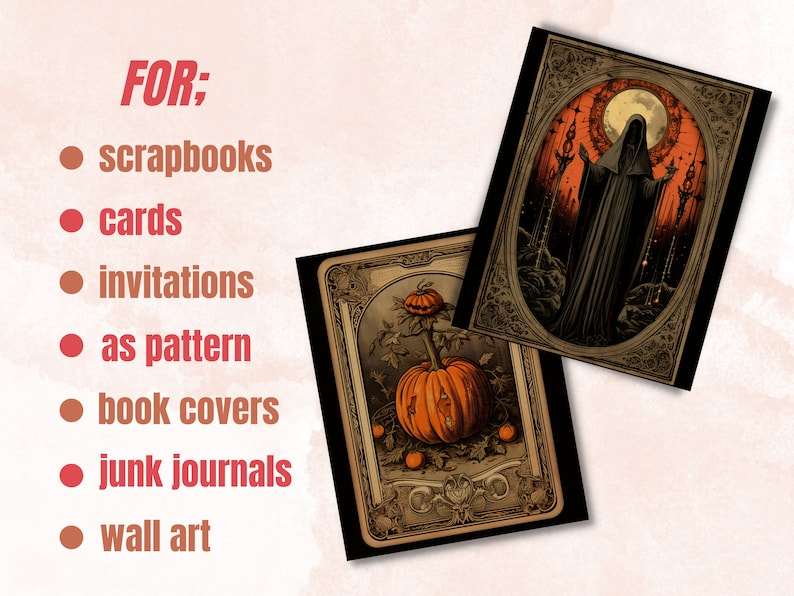 Printable Halloween Tarot Digital Paper, Vintage Halloween Tarot, Retro Halloween Pages, Download Junk Journal, Scrapbooking, Tarot Cards