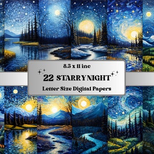 Papel Digital de noche estrellada imprimible, fondo de cielo de Van Gogh, telón de fondo de paisaje de espacio de galaxia cósmica, descargar diario basura, Scrapbooking