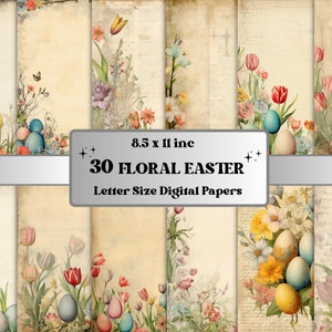 Carta digitale pasquale floreale stampabile, collage effimero di fiori primaverili, pagine di uova di Pasqua, kit diario spazzatura di Pasqua, scrapbooking, creazione di cartoline