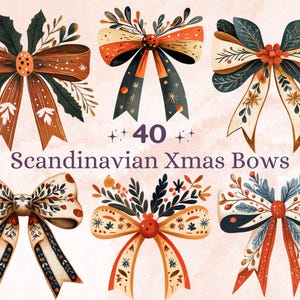 40 PNG Fiocchi di Natale scandinavi Clipart, Illustrazione di arte popolare natalizia Clip art, Fiocco invernale png, Ornamento di Natale nordico