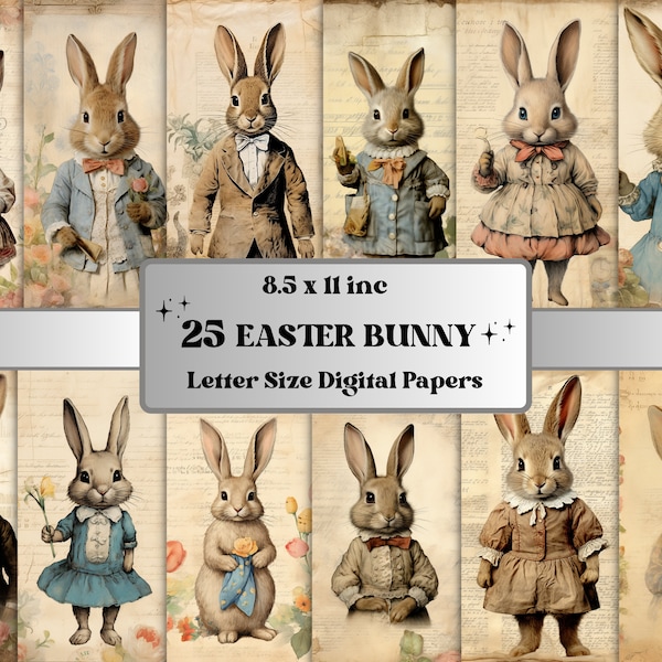 Printable Easter Bunny Digital Paper, Easter Rabbit Ephemera Collage, Victorian Pages, Easter Junk Journal Kit, Scrapbooking, Card Making