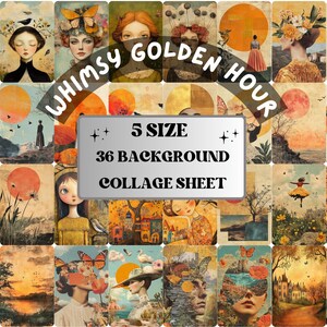 Whimsy Golden Hour Collage Paper, Surreal Sunset Mixed Media Sheet, Whimsical Sunrise Ephemera Images, Quirky Junk Journal, Scrapbook Paper