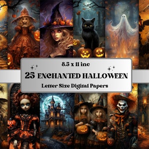 Printable Enchanted Halloween Digital Paper, Halloween Scenes Background, Horror Pages, Download Junk Journal, Scrapbooking, Card Making