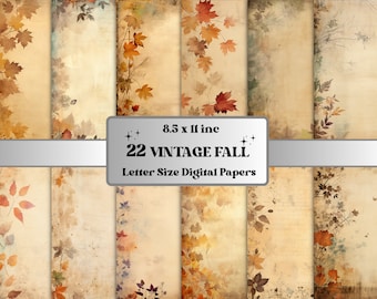Printable Vintage Fall Digital Paper, Faded Autumn Leaves Ephemera, Pumpkin Harvest Pages, Download Junk Journal, Scrapbooking, Card Making