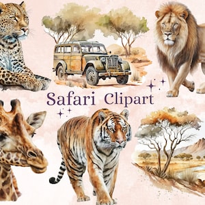 33 PNG Aquarel Safari Dieren Clipart Bundel, Jungle Safari PNG, Afrikaanse dieren Wild Life Clip Art, Safari Sublimatie Digitale Bestanden
