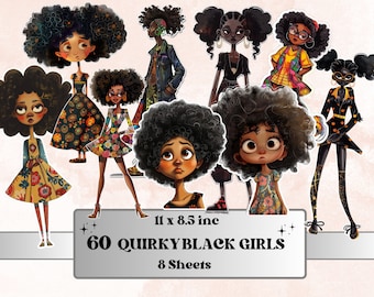 Quirky Black Girls Fussy Cut Pages, Whimsical Afro Girl Fussy Cut Ephemera, Mixed Media Art Add On Journal Kit, Black Girl Scrapbooking