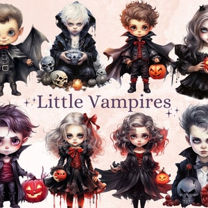 28 PNG Watercolor Little Vampires Clipart, Cute Creepy Halloween Illustrations Clip art, Gothic Baby Vampire png, Dark Fantasy Sublimation