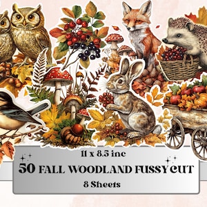 Fall Woodland Fussy Cut Pages, Vintage Autumn Forest Fussy Cut Ephemera, Rustic Fall Add On Journal Kit, Cozy Scrapbooking, Fall Sticker Set